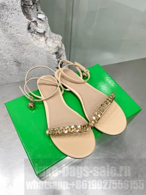 Bottega Veneta Dot Leather Chain Flats Sandals 2022 Collection Beige