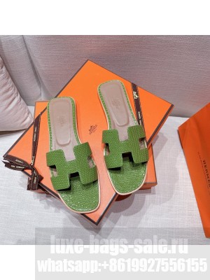 Hermes Oran Flat slippers with Lizard pattern Green 070 2021 Collection