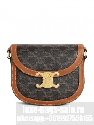 Celine Teen Besace Triomphe In Triomphe Canvas And Calfskin Coffee