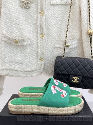 Chanel Canvas Embroidered CC Espadrilles Slide Mules Green 2025