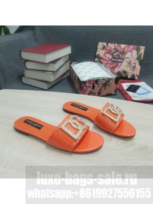 DOLCE & GABBANA CALFSKIN SLIDERS DG CRYSTAL LOGO 2022 ORANGE