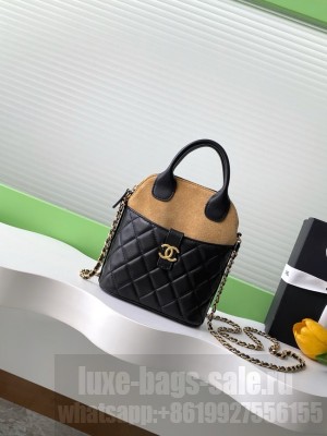 Chanel MINI TOTE BAG Suede Calfskin AS4742 black&brown