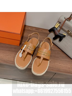 Hermes Eloise Thong Flat Sandals Espadrilles Brown