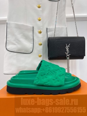 Louis Vuitton Unisex Pool Pillow Comfort Slide Sandals in Monogram Textile Green