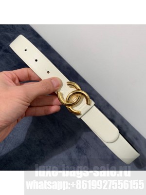 Chanel Reversible Calfskin Belt 30mm with CC Buckle White Collection