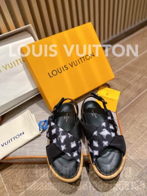 Louis Vuitton Unisex Pool Pillow Comfort Down Sandals Black 2022