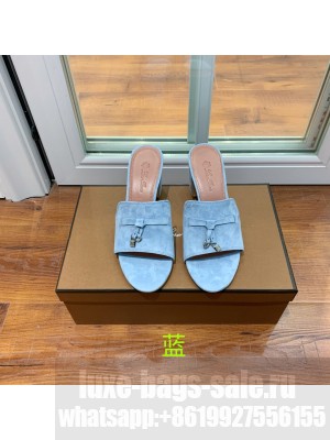Loro Piana Summer Charms Sandal Suede Goatskin 2022 Collection,Sky Blue