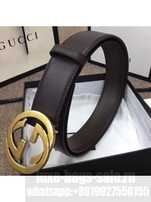 Gucci Width 4cm Leather Belt Coffee with Interlocking G Buckle
