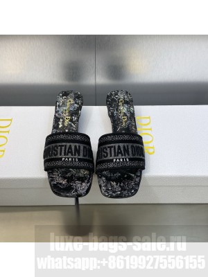 Dior Dway Heeled Slide Sandals 4cm in Cotton Embroidered 2023 Collection 030