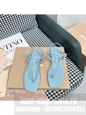 Miu Miu Leather Flat Thong Sandals Blue 2023