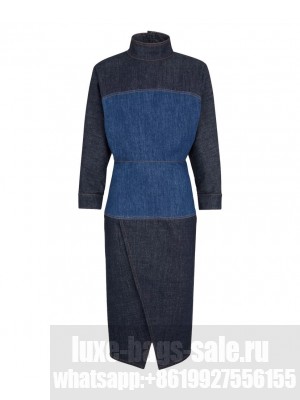 Fendi Women's Two-tone Denim Dress Dark Blue