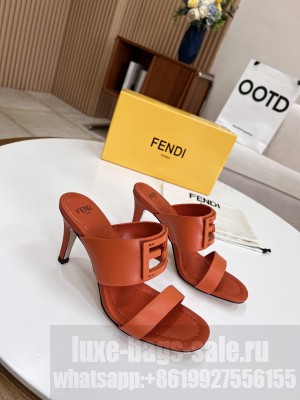 Fendi Calfskin Signature Slide Sandals Mule 2022 Collection Orange