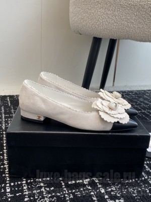Chanel Camellia Suede & Leather Pointed Flat Black 2024
