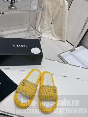 Chanel Cord Flat Slide Sandals 2023SS Yellow