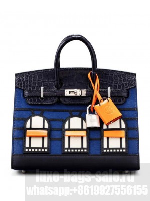 Hermes Sac Faubourg Birkin 20 So Matte Alligator Hardware Blue