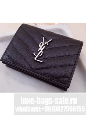 Saint Laurent Monogram Card Case in Grained Embossed Leather 530841 Black/Silver