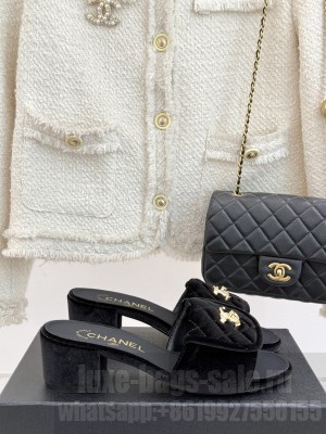 Chanel Velvet Heel Slides Sandal 5cm with Foldover G45474 Black 2025