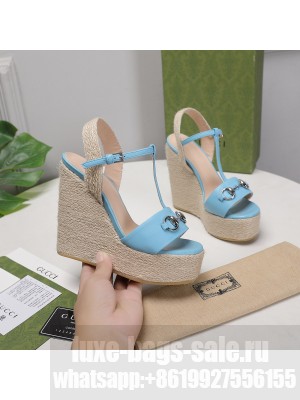 Gucci Calfskin 13cm Blue Espadrilles Wedge Sandals 2021 Collection