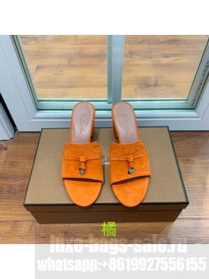 Loro Piana Summer Charms Sandal Suede Goatskin 2022 Collection,Orange