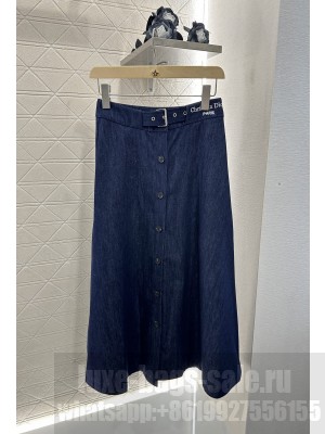 Christian Dior Belted Denim Mid-Length Skirt