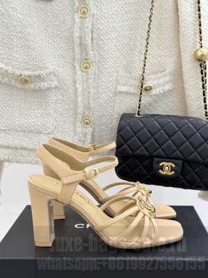 Chanel Sandals Lambskin Beige G46274 heel 8.5cm 2025