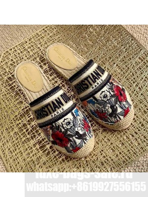 Dior Granville Espadrille Mules in Muliticolor Mille Fleurs Embroidered Cotton Spring/Summer 2021 Collection