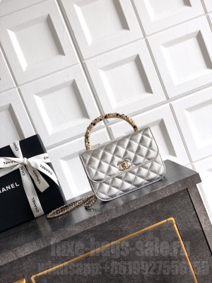 Chanel Mini Flap Bag with Top Handle AS5984 silver