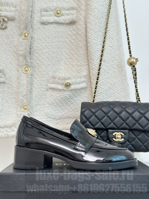 Chanel Patent Leather Loafers 5cm Black 2023