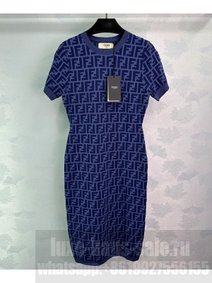 Fendi Women's FF Jacquard Knit Dress Blue