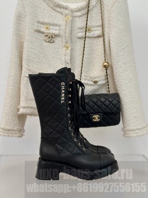 Chanel Quilted Calfskin Medium Lace-up Boots Black 2024 
