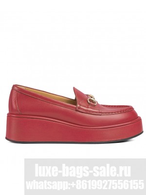 Gucci Women's Horsebit Wedge Loafer 794317 Red
