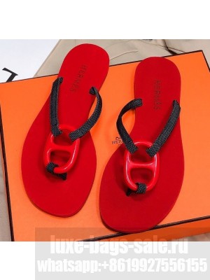 Hermes Kala Nera Chaine D'ancre Flip Flops Thongs Sandals Red
