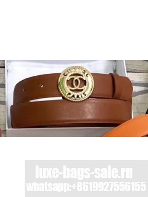 Chanel Width 3cm CC Logo Round Buckle Leather Belt Brown