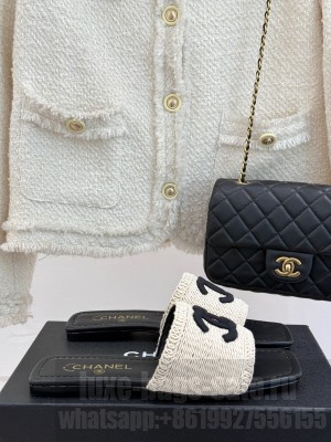 Chanel knit flat mules CC logo black 2025