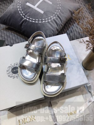 Dior DiorAct Calfskin Flat Strap Sandals Silver 2021 Collection 