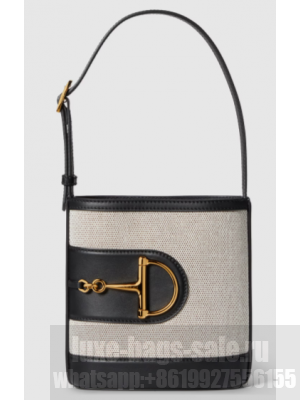 GUCCI 73 MINI BUCKET BAG Natural canvas 833665 Black