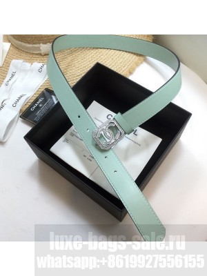 Chanel Leather Belt 30mm with Framed Crystal CC Buckle Green  2021 Collection