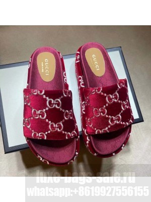 Gucci Velvet GG Platform Slide Sandal 573018 Red 2021 Collection