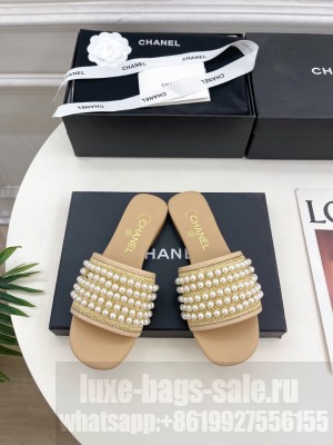 Chanel Slide CC With Pearls Mule Beige 2025