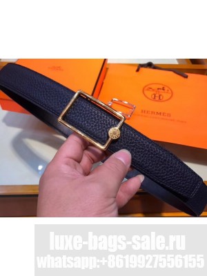 Hermes Width 3.2cm Oscar Buckle Reversible Leather Belt Navy Blue/Gold