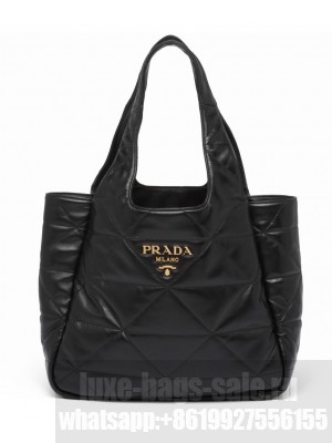 Prada Medium Nappa-leather Tote Bag With Topstitching 1BG450 Black