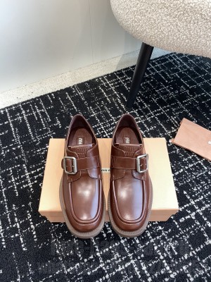 Miu Miu Leather brogue Loafer Dark Brown