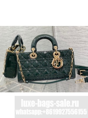 MEDIUM LADY D-JOY BAG Patent Cannage Calfskin M0540ON blackish green