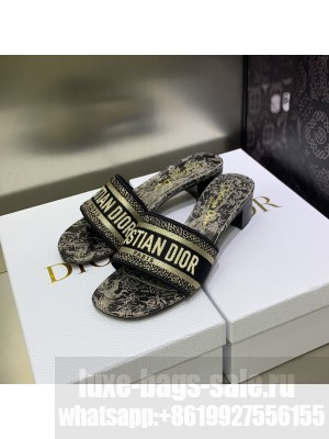Dior Dway Heeled Slide Sandals 4cm in Cotton Embroidered 2023 Collection 027