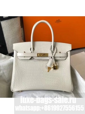 Hermes Birkin 30cm in Crocodile Embossed Calfskin White 2020（Half-Handmade） Collection