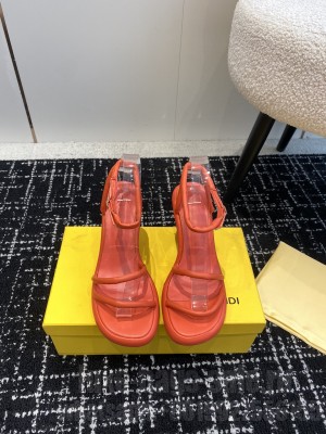 Fendi Women's Orange Baguette Ff Leather Sandal