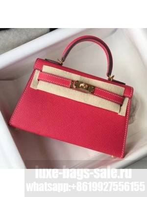 Hermes Mini Kelly II Handbag in Original Epsom Leather Rosy (Gold Hardware) Collection