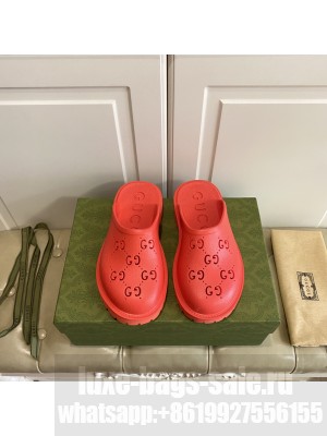 Gucci Unisex Perforated GG Rubber Mules 3cm Red 2022 Collection