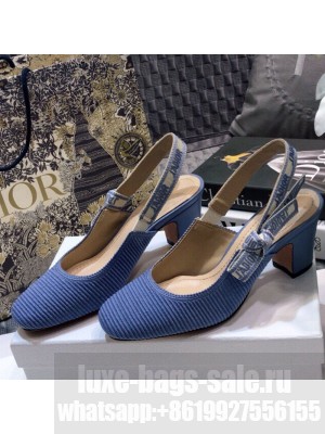 Dior x Moi Slingback Pumps 6.5cm in Blue Ribbon Embroidered Cotton Spring/Summer 2021 Collection