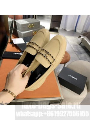 Chanel Calfskin CC Chain Loafers Beige 2021 Collection